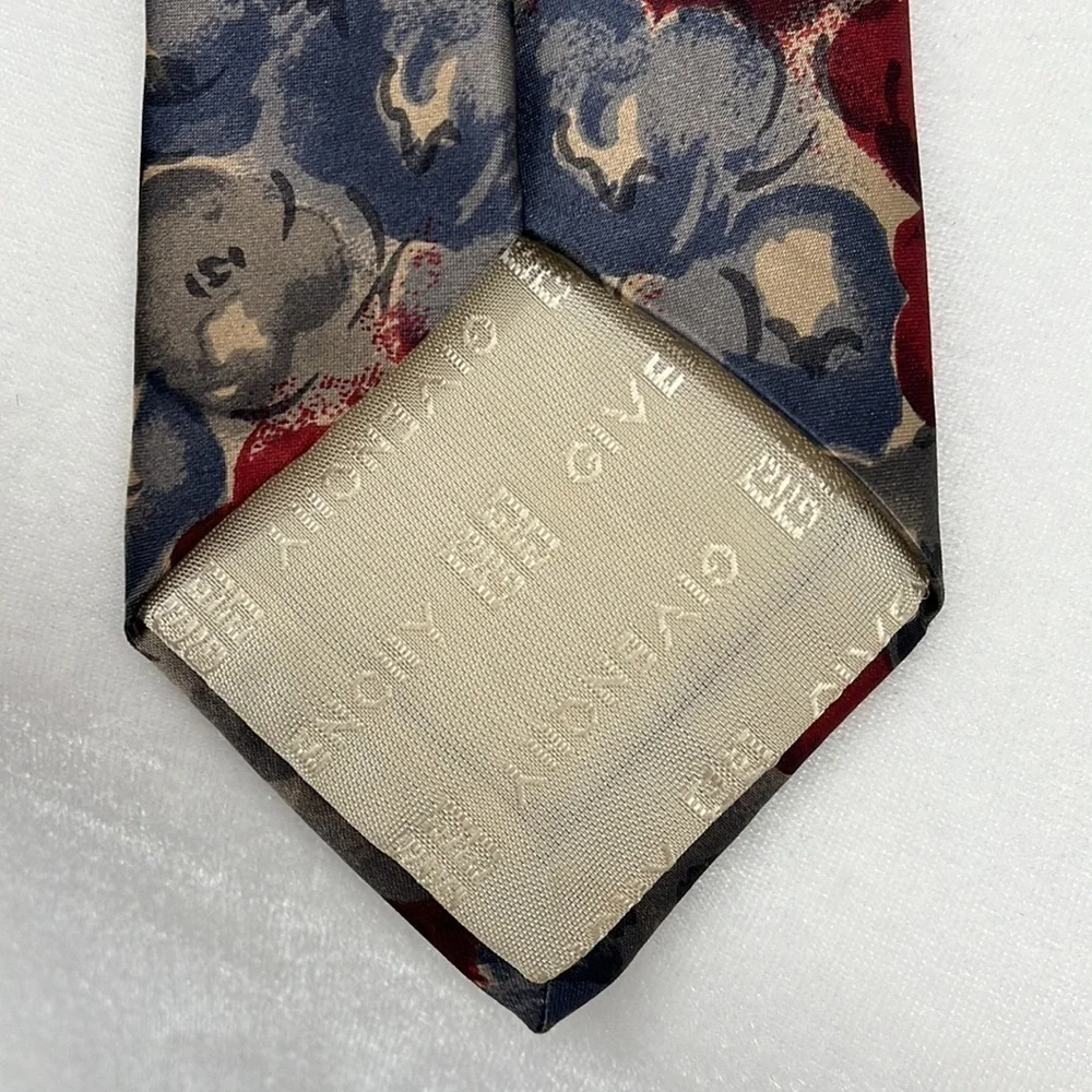 Vintage Givenchy Silk Floral Tie Red Blue Gray